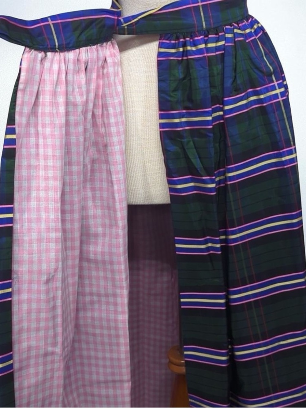 Ellen Tracy Plaid Tartan Silk Taffeta Midi Skirt Waist Tie - Sz M - Picture 5 of 7